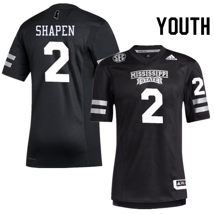 Youth #2 Blake Shapen Mississippi State Bulldogs College Football Jerseys Stitched-Black